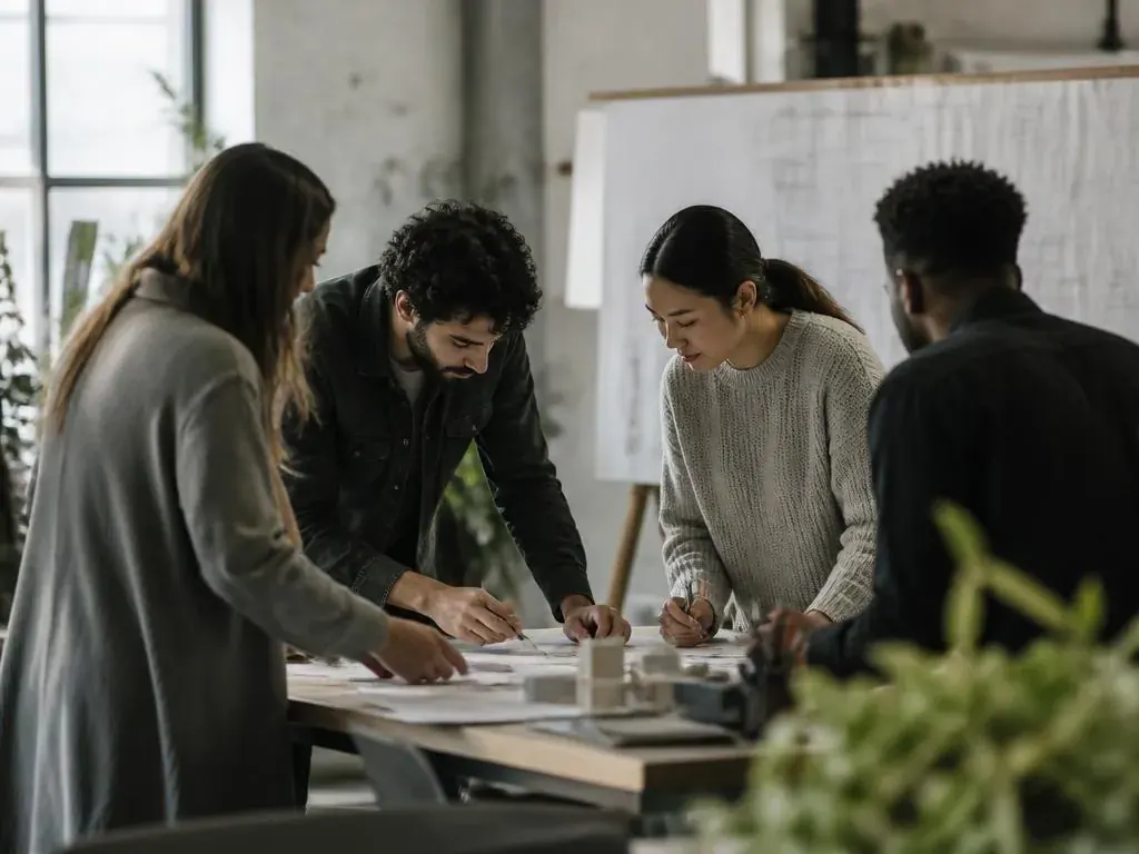 Cohort team working together in an accelerator studio