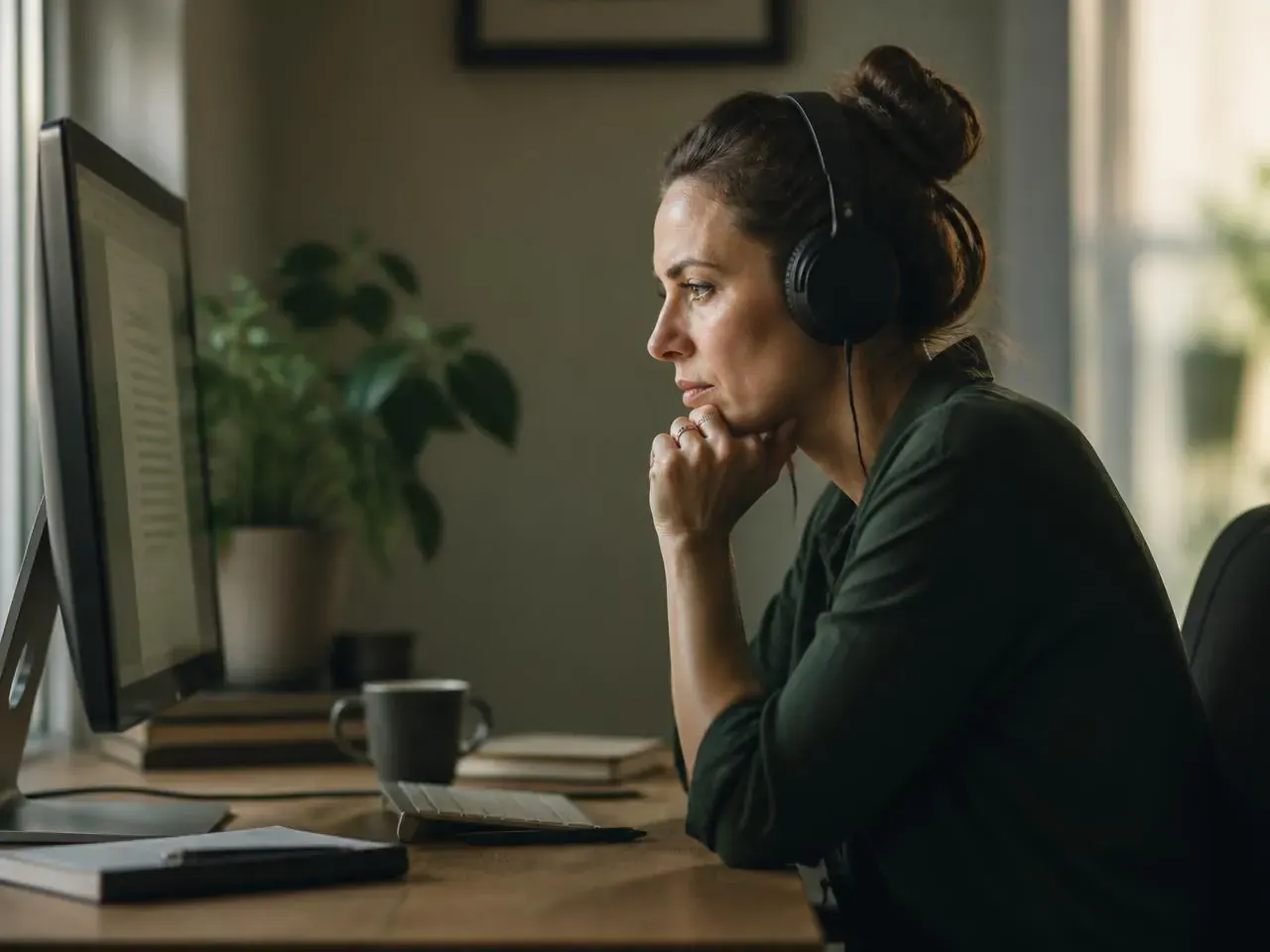 Expert reviewer reading a document at a desk