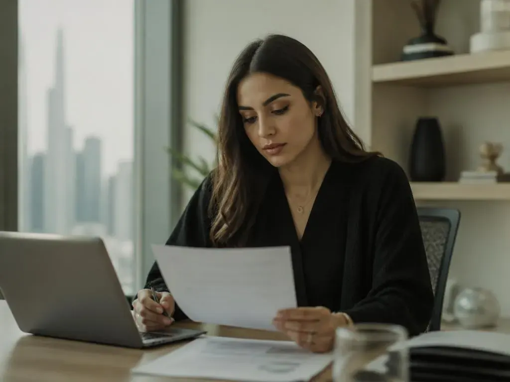 Founder reviewing documents at a desk