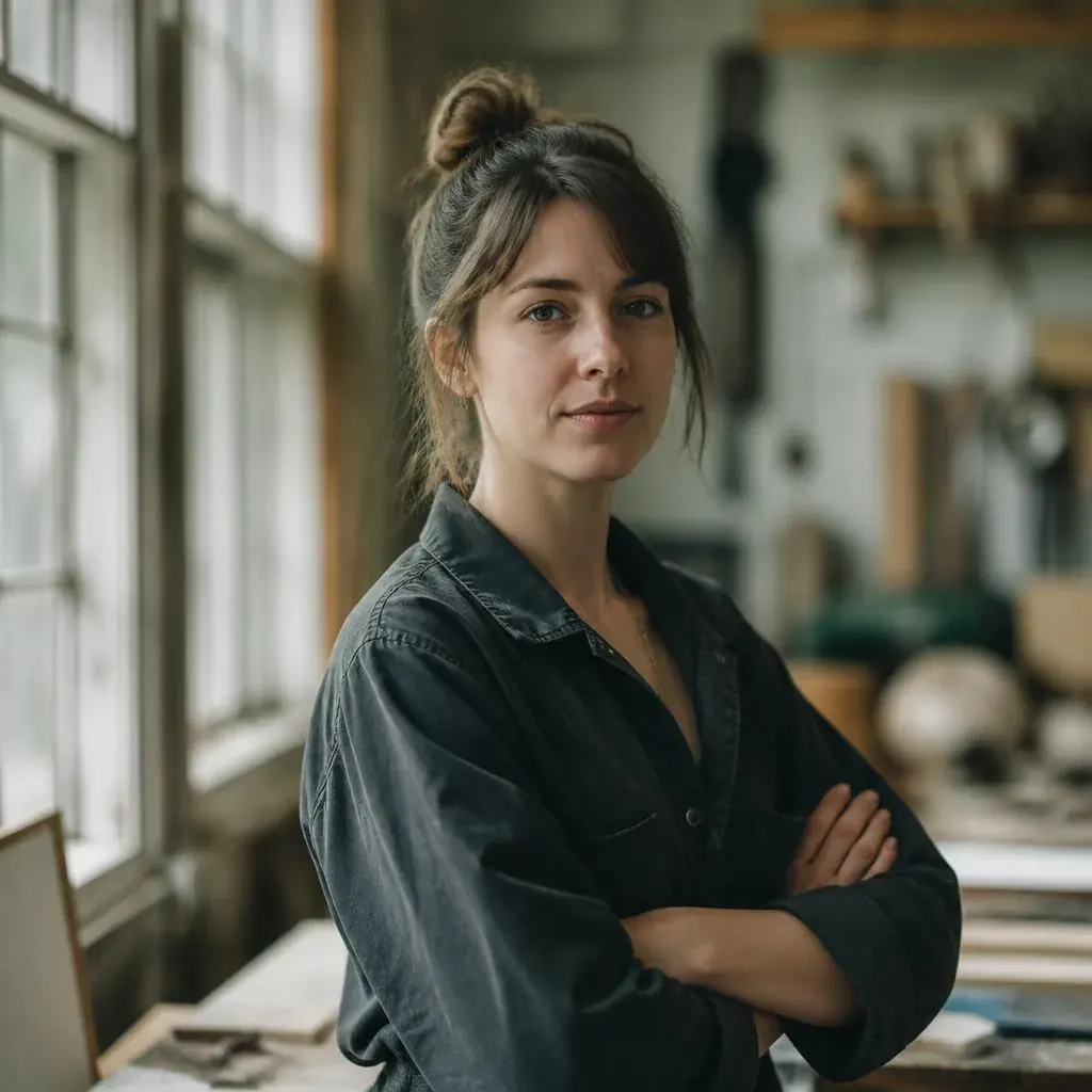 Founder working in a studio workspace